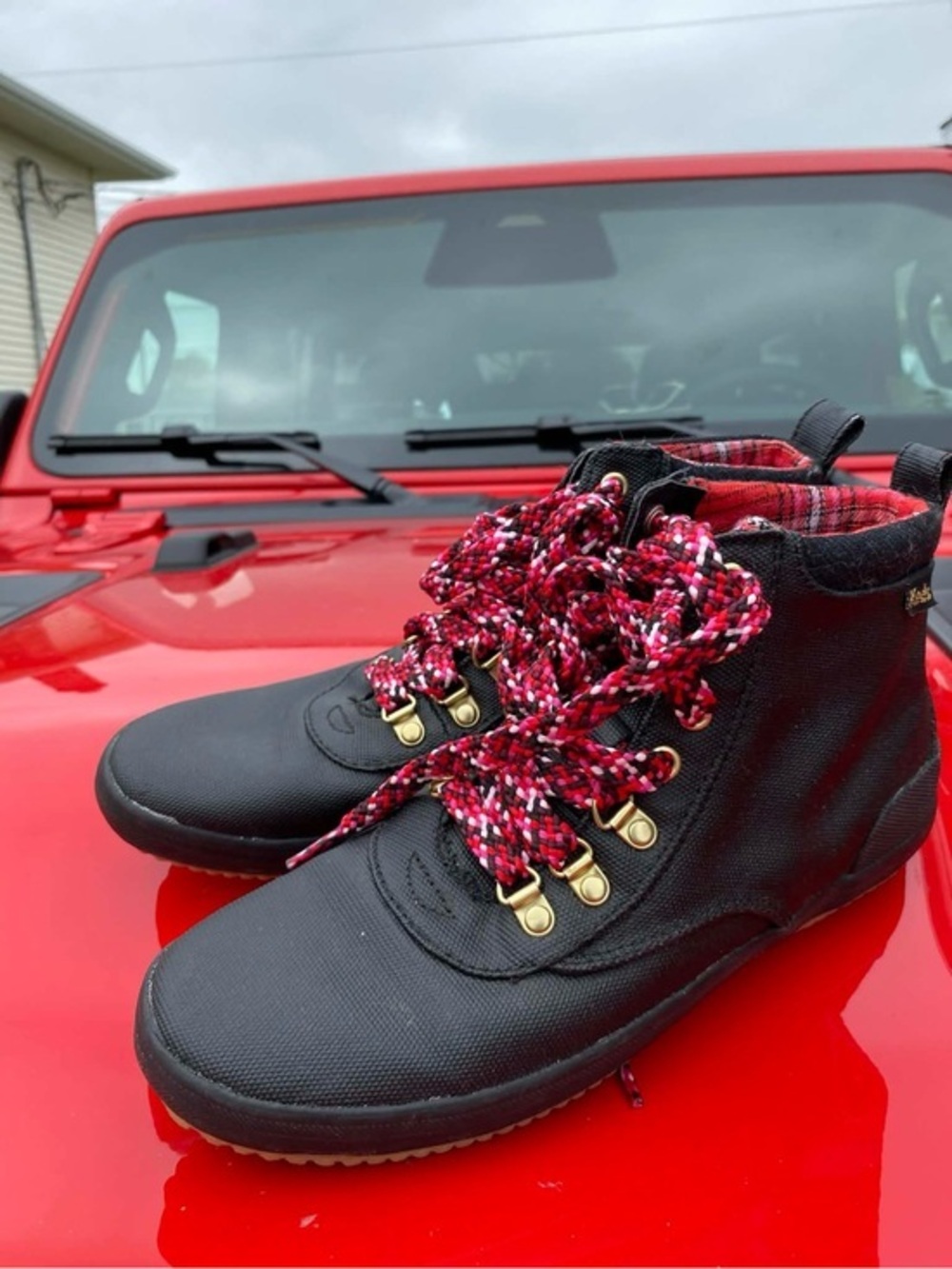 Keds Black High-Top Sneakers with Red Plaid Laces